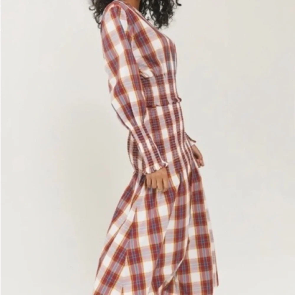 Something Navy NWOT Blanche Smocked Plaid Midi Dress Sz Small Classic Summer - Picture 13 of 16